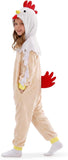 Kids Chicken Costume for Girls & Boys - 3D Hooded Rooster Jumpsuit Costume for Halloween Party