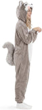 Adult Gray Squirrel Onesie Costume - 3D Hooded Animal One-Piece Pajama for Halloween Men Women
