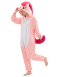 Adult Pink Horse Onesie Costume - 3D Hooded Animal One-Piece Pajama for Halloween Men Women