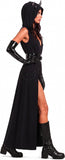 3 PCS Sexy Devil Costume for Women Hooded Black Maxi Dress