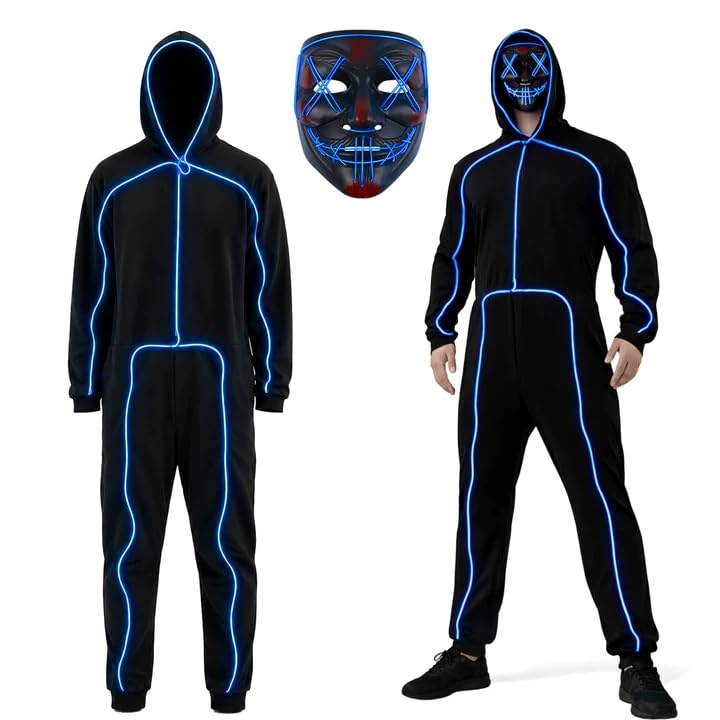 Adult Light-Up Stick Figure Halloween Costume with Mask for Halloween