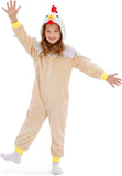 Kids Chicken Costume for Girls & Boys - 3D Hooded Rooster Jumpsuit Costume for Halloween Party
