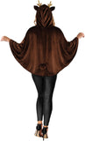 Womens Brown Deer Costume Hooded Spotted Fawn Poncho Cape