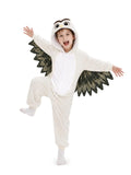 Kids White Owl Costume for Halloween with 3D Hood and Layered Wings