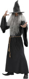 Adult Wizard Costume Set for Men 5 Pcs Gray Sorcerer Outfit with Robe Hat Wig Beard and Waist Rope for Halloween
