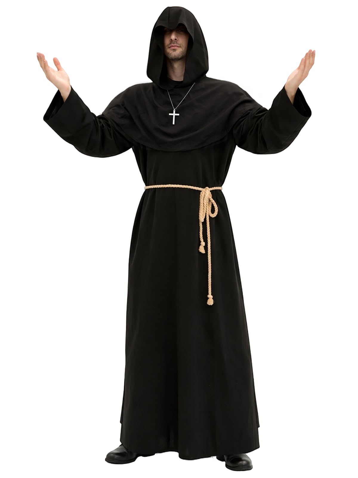 Men's Medieval Hooded Priest Costume - Friar Monk Robe for Renaissance Cosplay Halloween