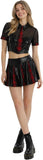2 PCS Women's Schoolgirl Costume, PU Leather Crop Top with Faux Tie and Red Plaid Spliced Mini Skirt