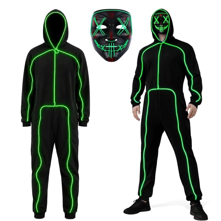 Adult Light-Up Stick Figure Halloween Costume with Mask for Halloween