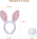 White/Brown/Black Bunny Ears Headband & Tail Costume Set