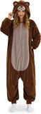 Adult Upgraded Brown Bear Onesie Costume - 3D Hooded Animal One-Piece Pajama for Halloween Men Women