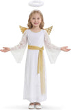4 PCS Girls White Angel Costume Gold Wings Dress Halo Outfit