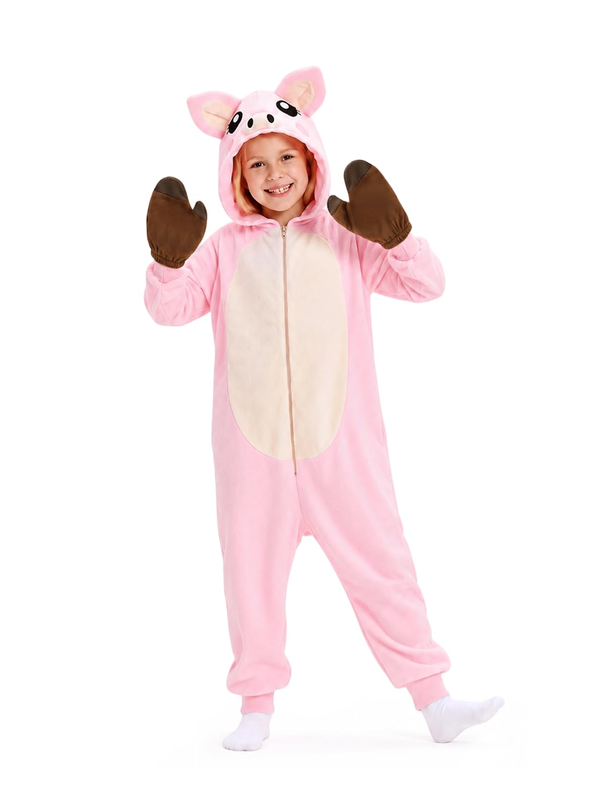 Kids Pig Costume for Girls & Boys - 3D Hooded Animal Jumpsuit for Halloween Party