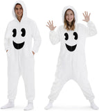 Adult Cute Ghost Onesie Costume - 3D Hooded Animal One-Piece Pajama for Halloween Men Women