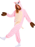 Adult Pink Pig Onesie Costume - 3D Hooded Animal One-Piece Pajama for Halloween Men Women