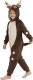 Kids Reindeer Costume for Girls & Boys - 3D Hooded Animal Jumpsuit Costume for Halloween & Christmas Party