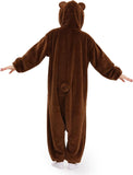 Adult Upgraded Brown Bear Onesie Costume - 3D Hooded Animal One-Piece Pajama for Halloween Men Women