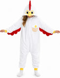 Kids Chicken Costume for Girls & Boys - 3D Hooded Rooster Jumpsuit Costume for Halloween Party