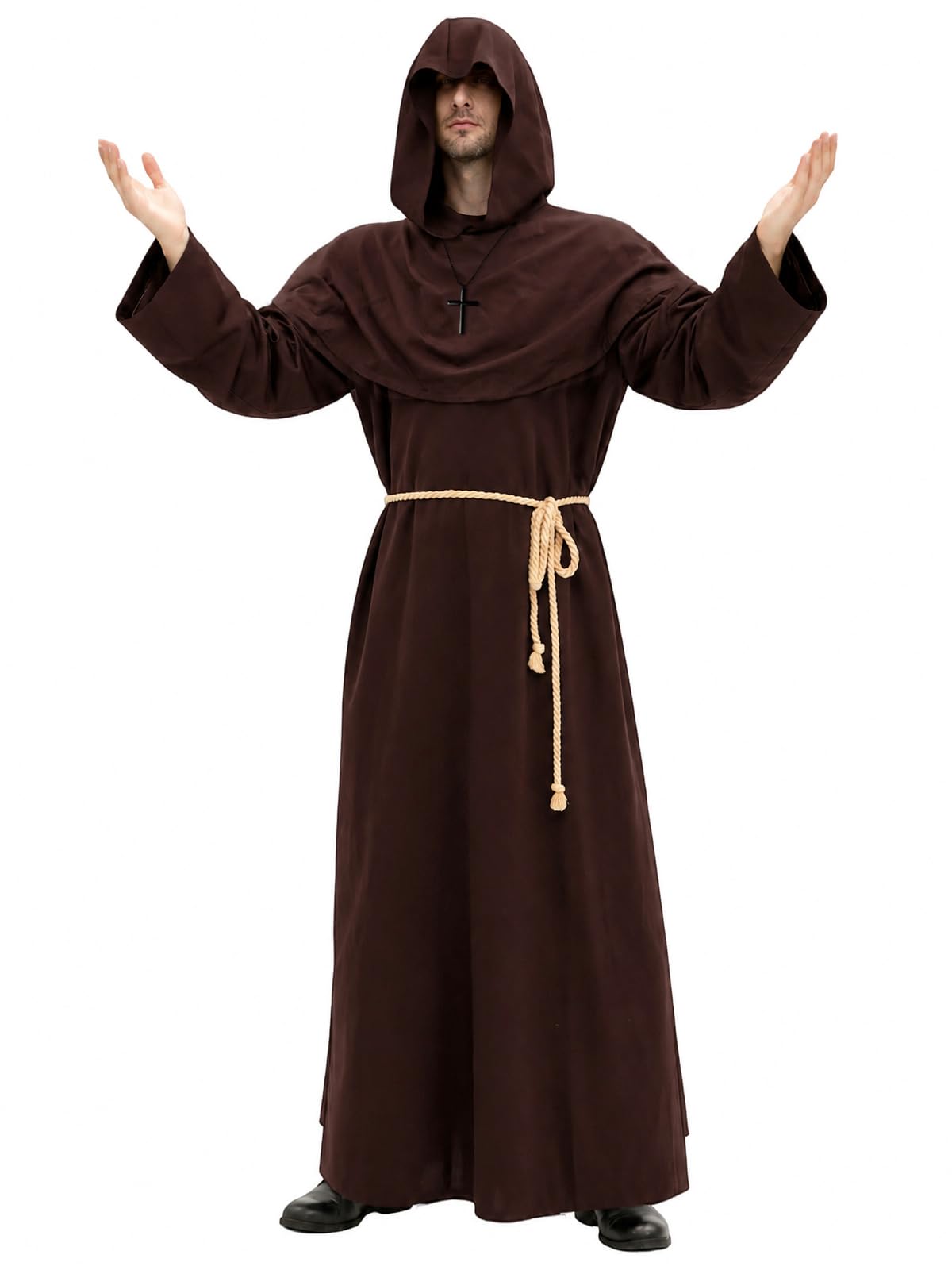 Men's Medieval Hooded Priest Costume - Friar Monk Robe for Renaissance Cosplay Halloween