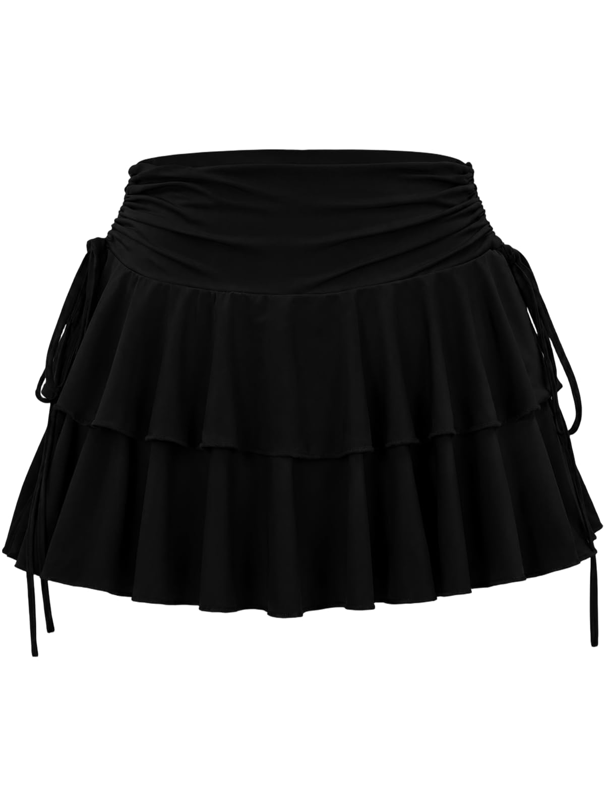 Women's Y2k Mini Ruffle Skirt with Shorts, High Waisted Tiered Layers Skort, Side Drawstrin Skater Skirt