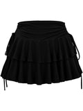 Women's Y2k Mini Ruffle Skirt with Shorts, High Waisted Tiered Layers Skort, Side Drawstrin Skater Skirt