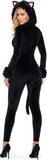 Black Cat Costume for Women, Cat Onesie Adult Sexy Hooded Velvet Jumpsuit Animal Cosplay Bodysuit