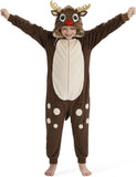Kids Reindeer Costume for Girls & Boys - 3D Hooded Animal Jumpsuit Costume for Halloween & Christmas Party