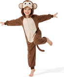 Kids Monkey Costume for Girls & Boys - 3D Hooded Animal Jumpsuit Costume for Halloween Party