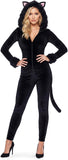 Black Cat Costume for Women, Cat Onesie Adult Sexy Hooded Velvet Jumpsuit Animal Cosplay Bodysuit