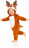 Toddler Light Brown Reindeer Costume for Girls & Boys - 3D Hooded Animal Jumpsuit for Halloween Party