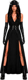 3 PCS Sexy Devil Costume for Women Hooded Black Maxi Dress