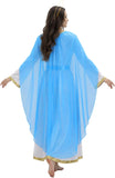 Virgin Mary Costume for Women, 3 PCS Adult Biblical Mother Mary White Dress with Attached Blue Cape