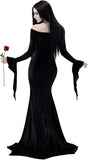 4 PCS Black Gothic Dress for Women, Velvet Off Shoulder High Slit Halloween Dress Set