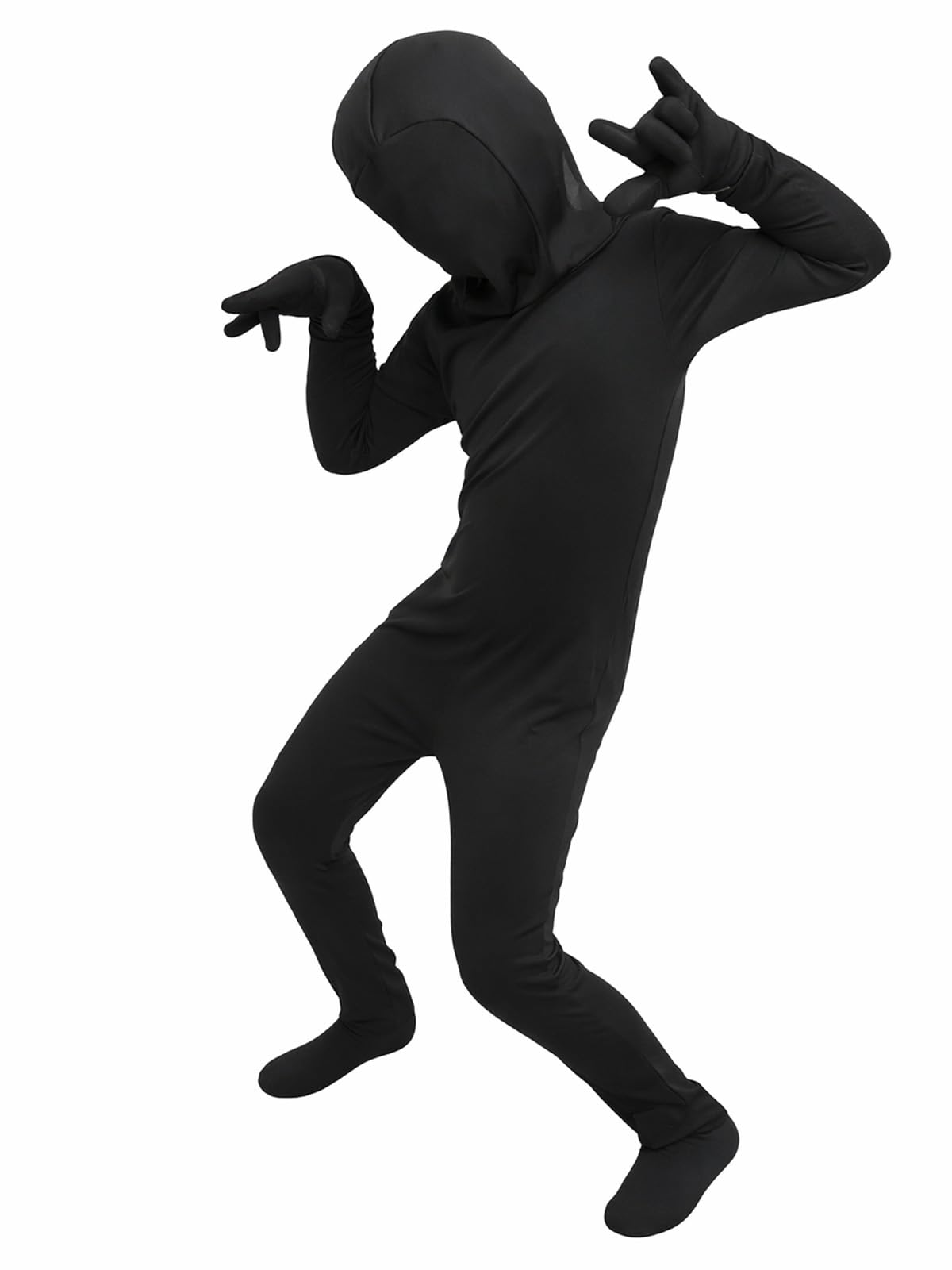 Kids Black Full Body Suit Costume, Boys Girls Faceless Bodysuit Halloween Costume