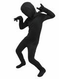 Kids Black Full Body Suit Costume, Boys Girls Faceless Bodysuit Halloween Costume