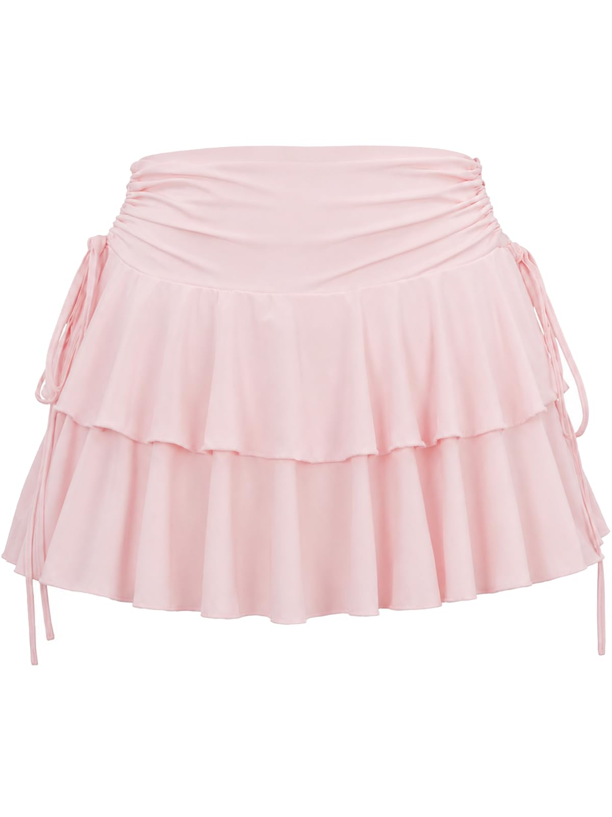 Women's Y2k Mini Ruffle Skirt with Shorts, High Waisted Tiered Layers Skort, Side Drawstrin Skater Skirt