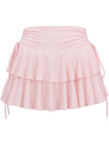 Women's Y2k Mini Ruffle Skirt with Shorts, High Waisted Tiered Layers Skort, Side Drawstrin Skater Skirt