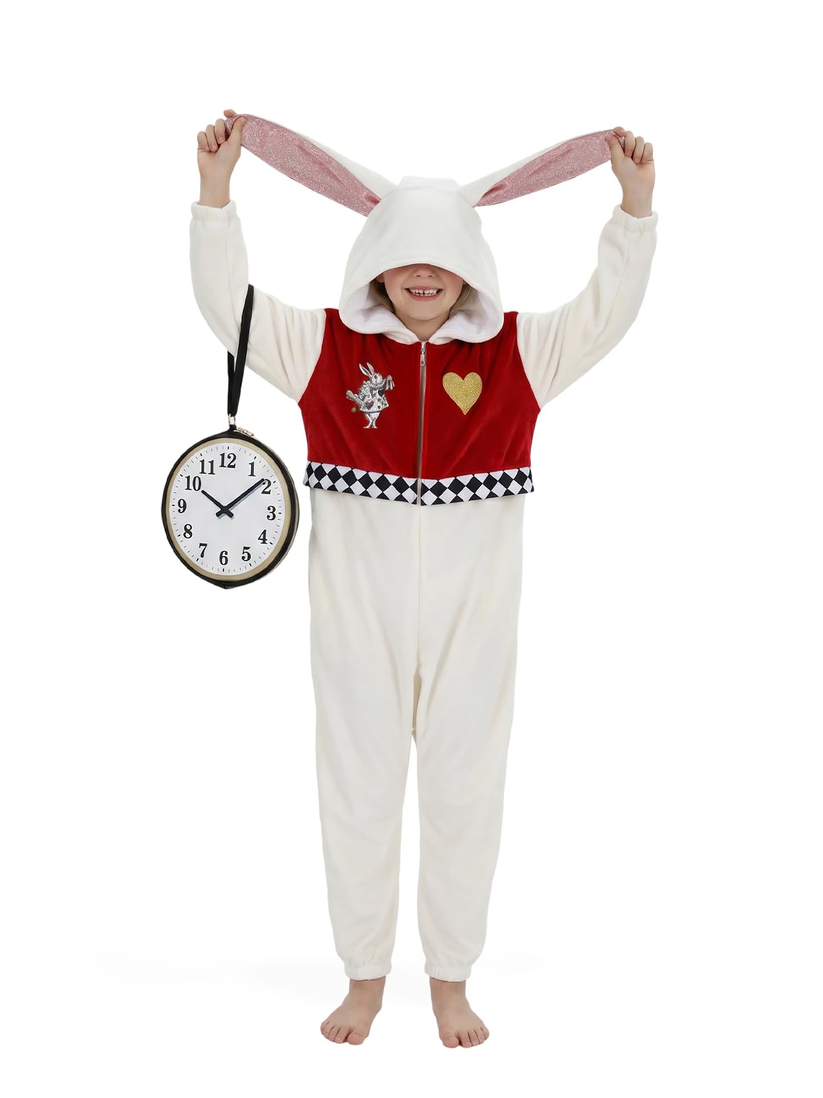 Kids White Rabbit Costume for Girls & Boys - 3D Hooded Animal Jumpsuit for Halloween Party