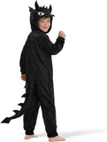 Kids Black Dragon Costume for Girls & Boys - 3D Hooded Animal Jumpsuit for Halloween Party