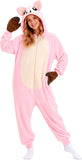 Adult Pink Pig Onesie Costume - 3D Hooded Animal One-Piece Pajama for Halloween Men Women