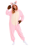 Adult Pink Pig Onesie Costume - 3D Hooded Animal One-Piece Pajama for Halloween Men Women