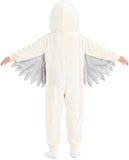 Kids White Owl Costume for Halloween with 3D Hood and Layered Wings