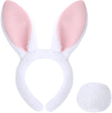 White/Brown/Black Bunny Ears Headband & Tail Costume Set