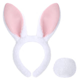 White/Brown/Black Bunny Ears Headband & Tail Costume Set