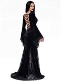 Vampire Costume Women, Gothic Black Long Dress, Mermaid Fishtail Gown, Witch Cosplay Maxi Dress