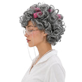 Halloween Gray Old Lady Costume Wig Set for Women