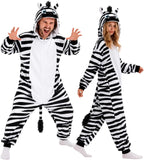 Adult Zebra Onesie Costume - 3D Hooded Animal One-Piece Pajama for Halloween Men Women