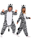 Adult Zebra Onesie Costume - 3D Hooded Animal One-Piece Pajama for Halloween Men Women