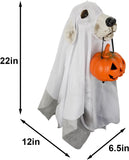 22in Light Up Ghost Dog with Pumpkin Halloween Outdoor Decor