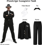 Men's Gangster Costume Adult Black Pinstripe Suit Costume with Accessories for Halloween Cosplay Party