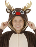 Kids Reindeer Costume for Girls & Boys - 3D Hooded Animal Jumpsuit Costume for Halloween & Christmas Party